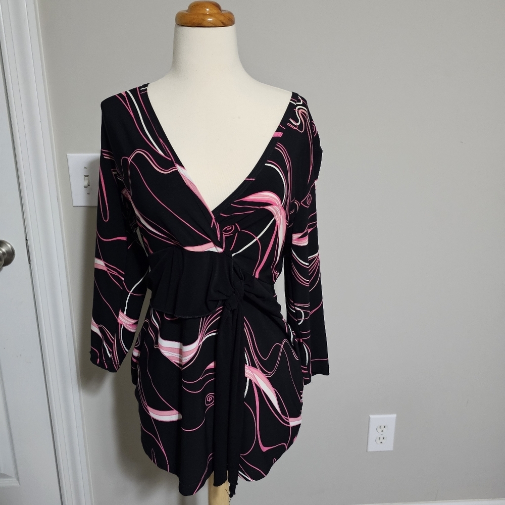 Dressbarn Y2K Swirl Print Knit Wrap Top M